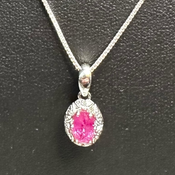 Sterling SIlver Ruby Oval Signed Set - Necklace, Earrings & Ring - Picture 3 of 12